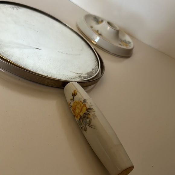 Vintage Removable Hand Held Mirror Porcelain Vanity Bowl Makeup Dressing Table - Picture 8 of 11